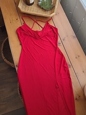 Windsor Vibrant Red Cowl Neck Slip Dress